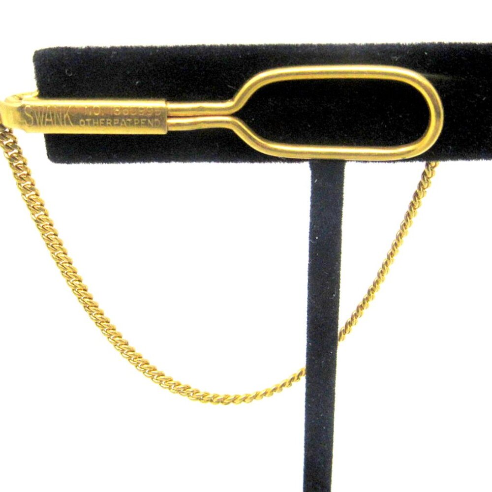 Swank Gold Tone Tie Bar Slide Clip Curb Chain 2 in Art Deco Style Vintage